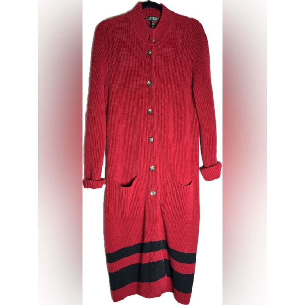 Vintage Lauren Ralph Lauren Red Long Knit Duster Sweater Minimalist